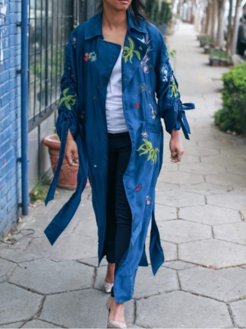 Cinq A Sept Aziza Embroidered Trench Coat Boho Preppy Artsy Whimsical Womens M/L